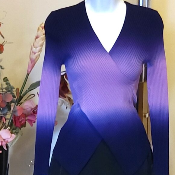 NWT Women’s Purple Dip-dyed Lightweight V Neck Long Sleeve Cardigan Sweater - Picture 6 of 7